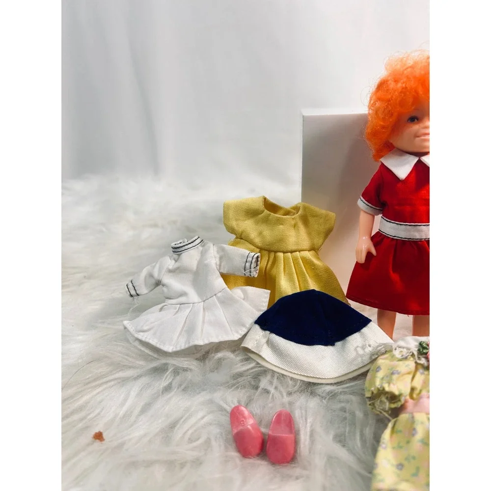 Vintage Little Annie Doll with Extra Outfits Accessories Red‎ Dress Orange Hair